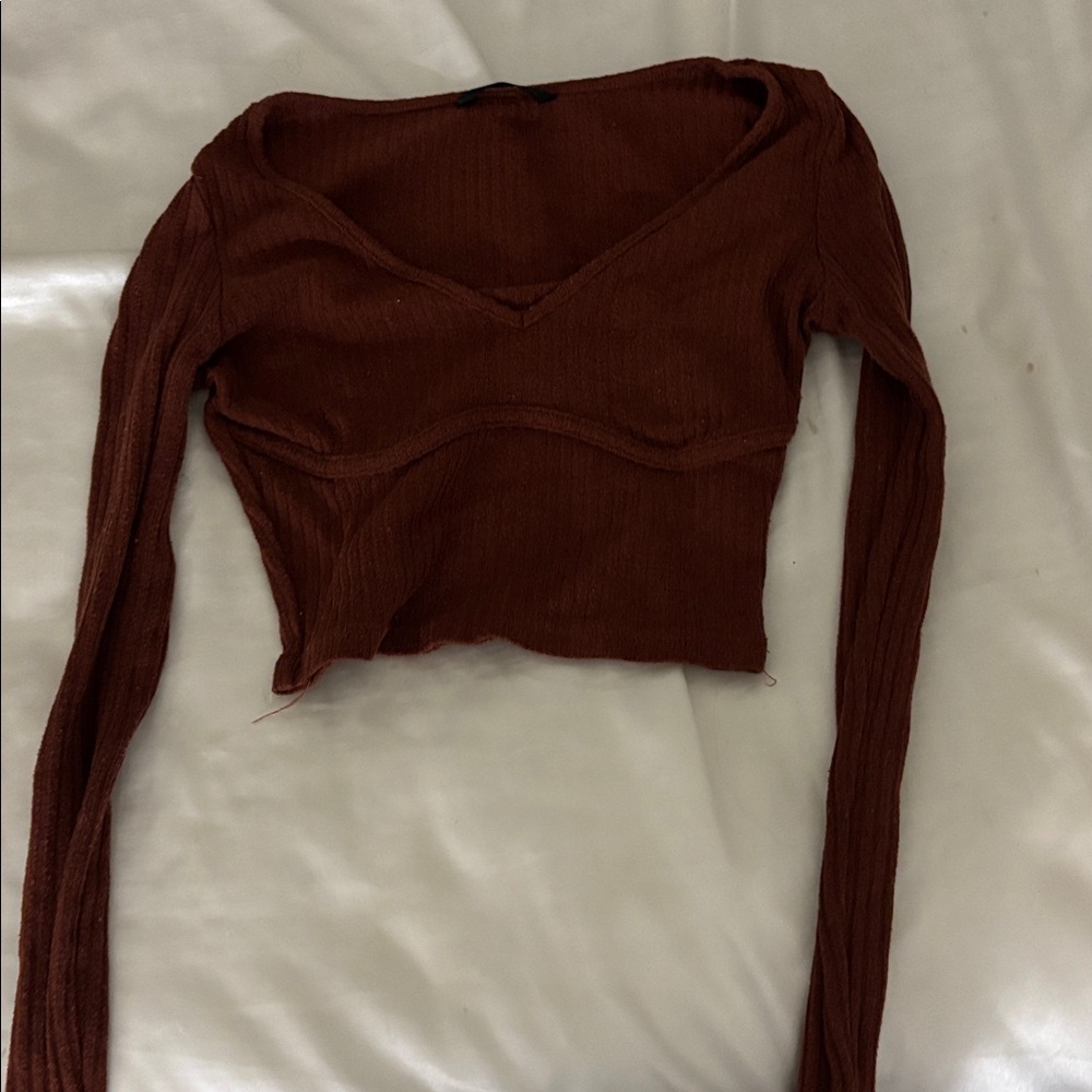 SHEIN Brown Long Sleeve Crop Top